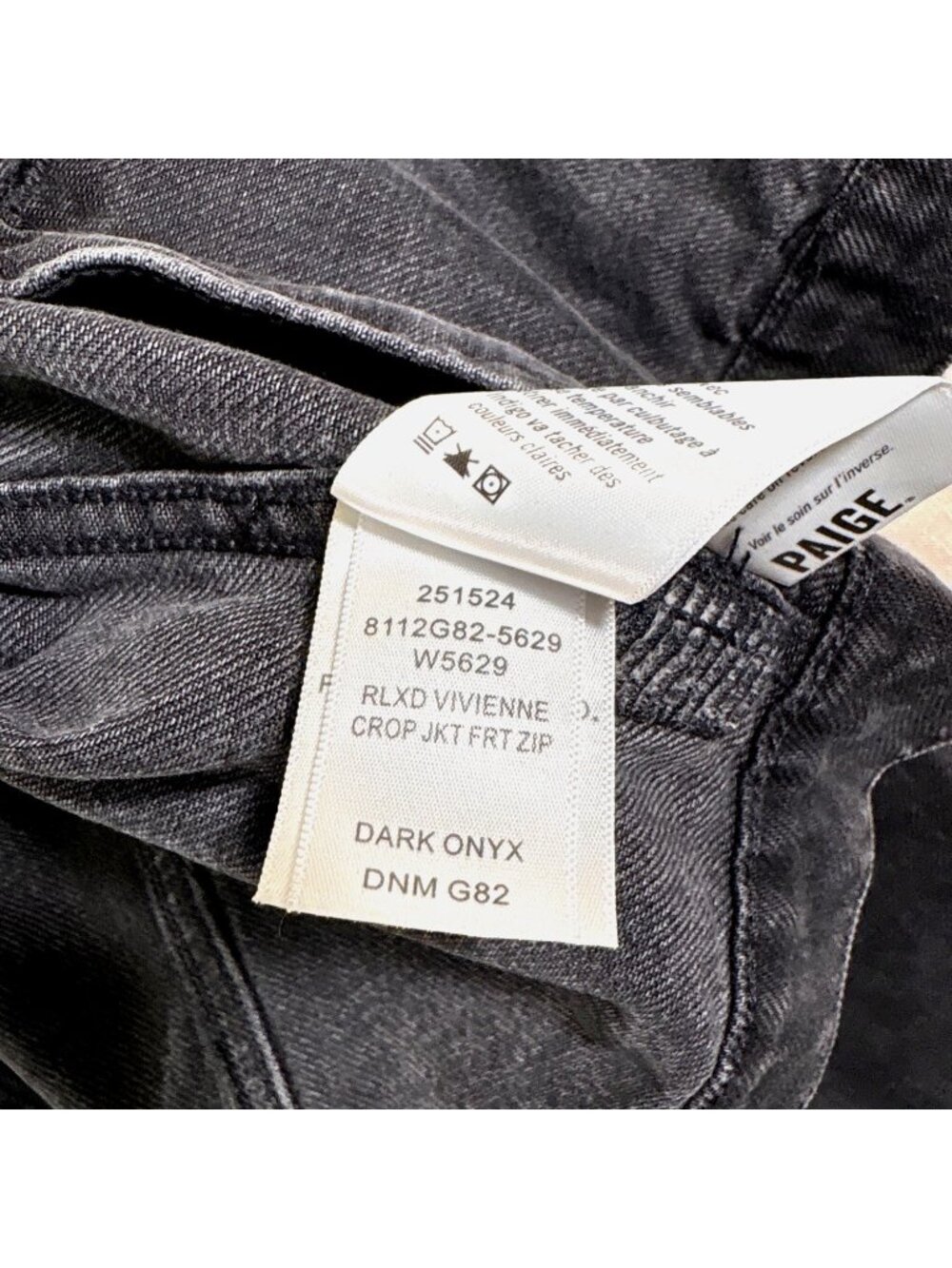 PAIGE Vivienne Cropped Faded Black Denim Zip Jacket L - Picture 6 of 10